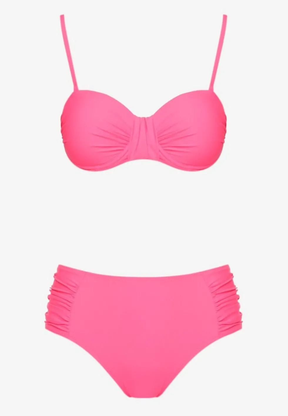 Różowe Bikini Figi i Usztywniany Biustonosz z Marszczeniem Vintelle