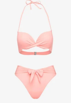 Różowe Bikini Majtki Figi i Biustonosz Ozdobione Wiązaniem Saniorie