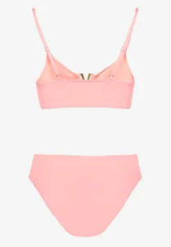 Różowe Bikini Majtki Figi i Biustonosz Ozdobiony Metaliczną Aplikacją Kinniela