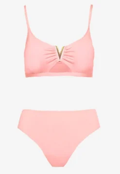 Różowe Bikini Majtki Figi i Biustonosz Ozdobiony Metaliczną Aplikacją Kinniela
