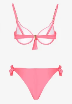 Różowe Bikini Majtki i Biustonosz z Wiązaniem Sadeenne