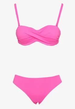 Różowe Bikini 2 Pary Majtek Typu Figi i Biustonosz Wiązany na Plecach Galanoria