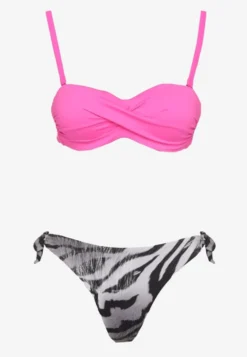 Różowe Bikini 2 Pary Majtek Typu Figi i Biustonosz Wiązany na Plecach Galanoria