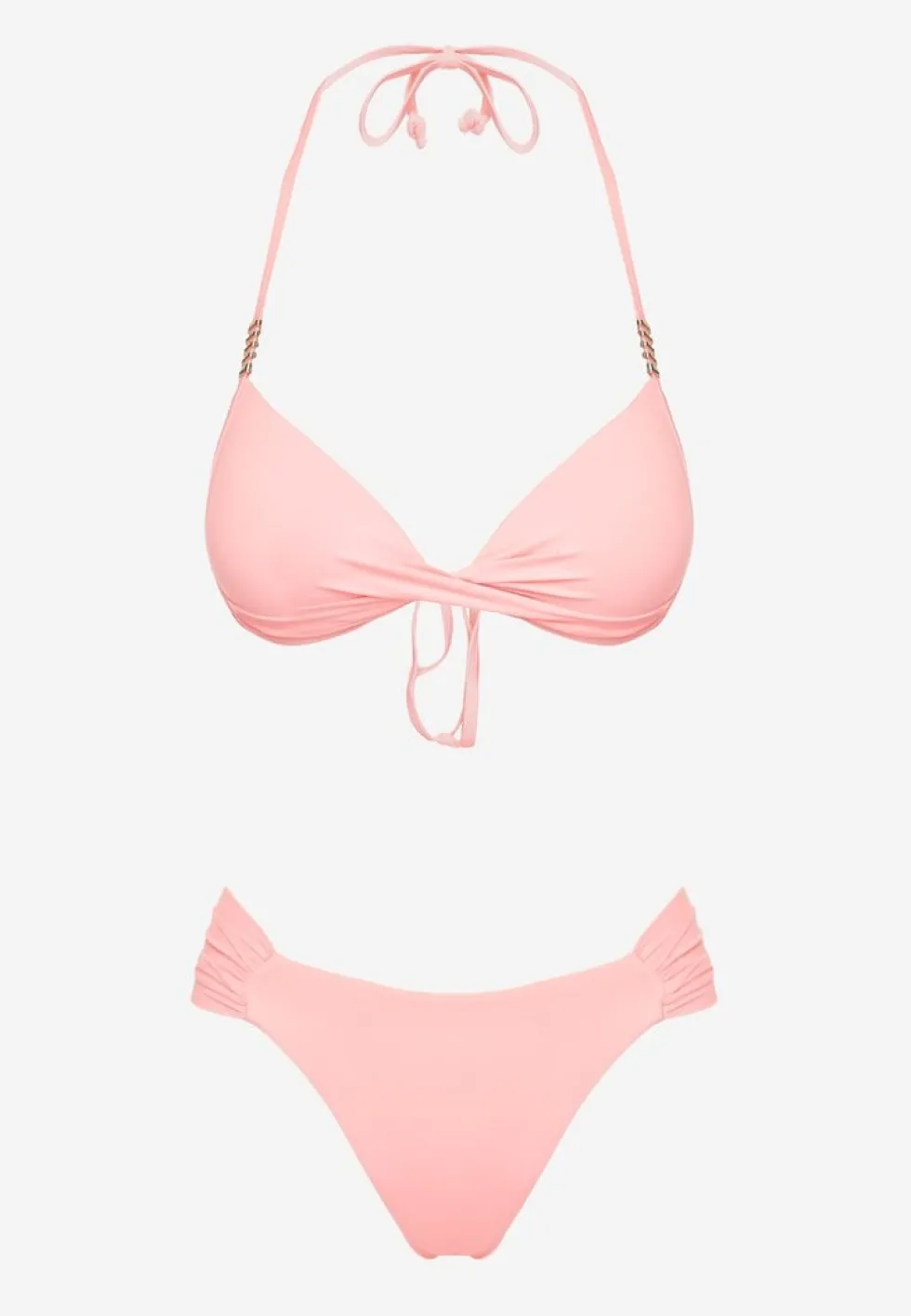 Różowe Bikini Wiązany Biustonosz Push Up i Majtki Typu Figi Mirisenia