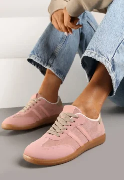 Różowe Casualowe Sneakersy na Płaskiej Podeszwie Pemeriana