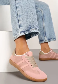 Różowe Casualowe Sneakersy na Płaskiej Podeszwie Pemeriana