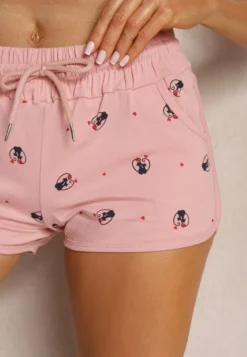 Różowe Casualowe Szorty z Bawełny High Waist Wykończone w Pasie Gumką Uantia