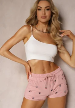 Różowe Casualowe Szorty z Bawełny High Waist Wykończone w Pasie Gumką Uantia