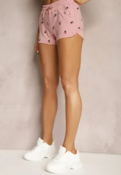 Różowe Casualowe Szorty z Bawełny High Waist Wykończone w Pasie Gumką Uantia