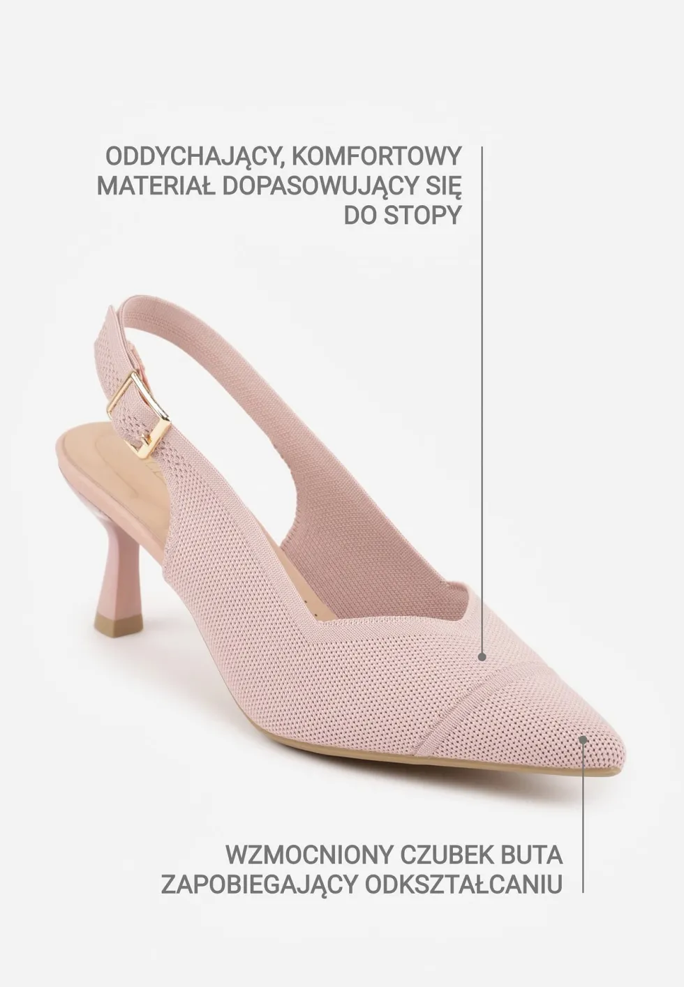 Różowe Czółenka Slingback VICES z Tkaniny na Niskim Obcasie z Wkładką Soft-Pillow Orinysha