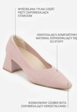 Różowe Czółenka VICES na Niskim Obcasie z Elastycznej Dzianiny z Amortyzującą Wkładką Zaehira