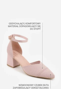 Różowe Czółenka ze Sportowej Tkaniny VICES na Słupku z Paskiem przy Kostce Loraira
