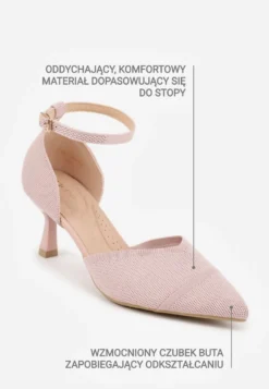 Różowe Czółenka z Tkaniny VICES na Niskim Obcasie z Paskiem Wokół Kostki i Wkładką Soft-Step Xylieth