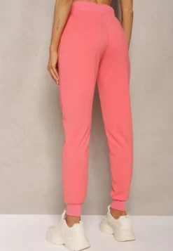 Różowe Dresowe Spodnie High Waist z Błyszczącym Sznurkiem w Pasie Darciasa
