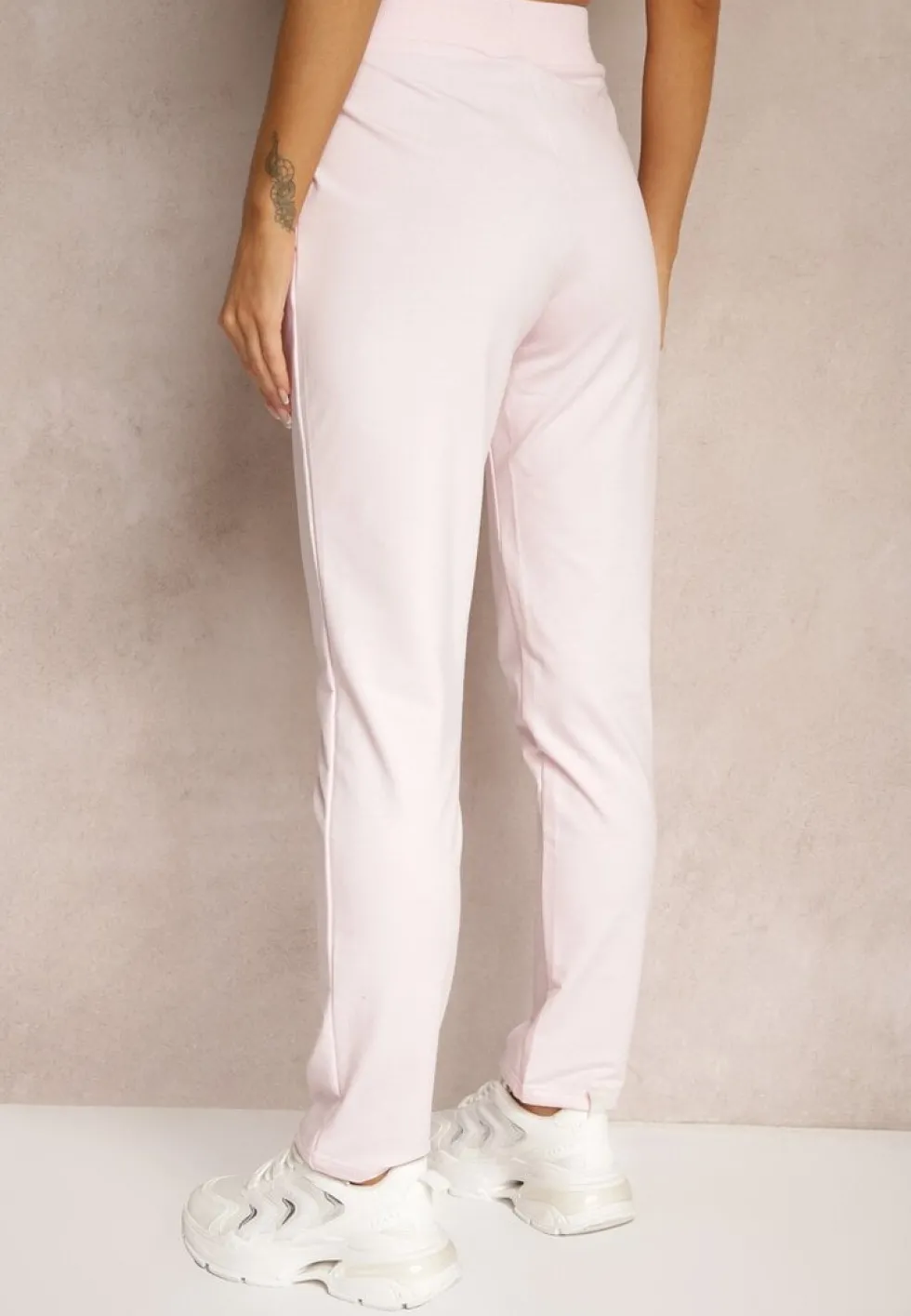 Różowe Dresowe Spodnie z Gumką w Pasie High Waist z Cyrkoniami Bravur