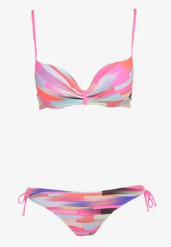 Różowe Dwuczęściowe Bikini Biustonosz na Regulowanych Ramiączkach i Majtki Wiązane po Bokach z Możliwością Regulacji Evemarie