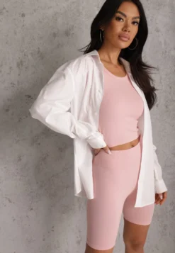 Różowe Elastyczne Szorty Biker High Waist Diovien