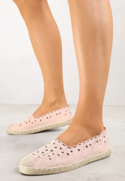 Różowe Espadryle Vices z Ażurową Cholewką i Plecionym Sznurkiem Arivoni