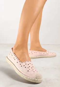 Różowe Espadryle Vices z Ażurową Cholewką i Plecionym Sznurkiem Arivoni