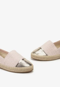 Różowe Espadryle z Tweedowego Materiału z Plecionką na Podeszwie Hexiria