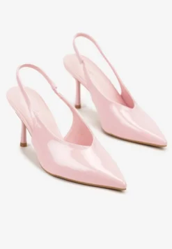 Różowe Lakierowane Sandały na Szpilce Typu Slingback Addoxie