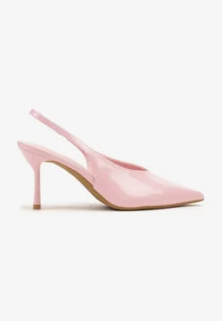 Różowe Lakierowane Sandały na Szpilce Typu Slingback Addoxie