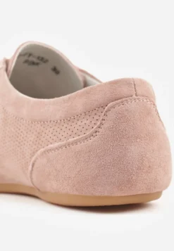 Różowe Minimalistyczne Sneakersy Zamszowe ze Skórzaną Wkładką i Perforacją Zaehlisa