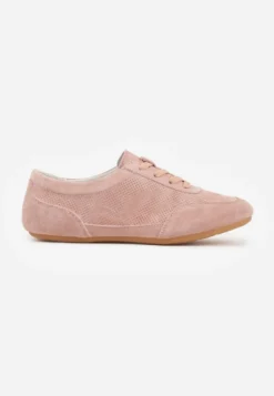 Różowe Minimalistyczne Sneakersy Zamszowe ze Skórzaną Wkładką i Perforacją Zaehlisa