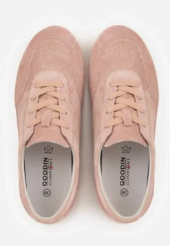 Różowe Minimalistyczne Sneakersy Zamszowe ze Skórzaną Wkładką i Perforacją Zaehlisa