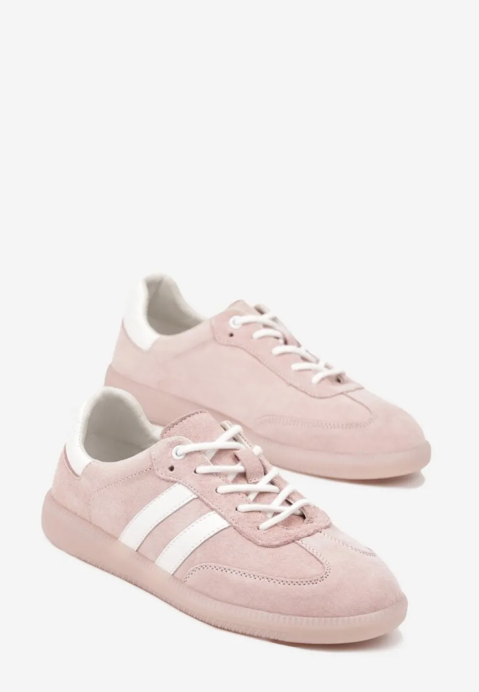 Różowe Płaskie Sneakersy ze Skóry Naturalnej z Ozdobnymi Paskami Nelarielis