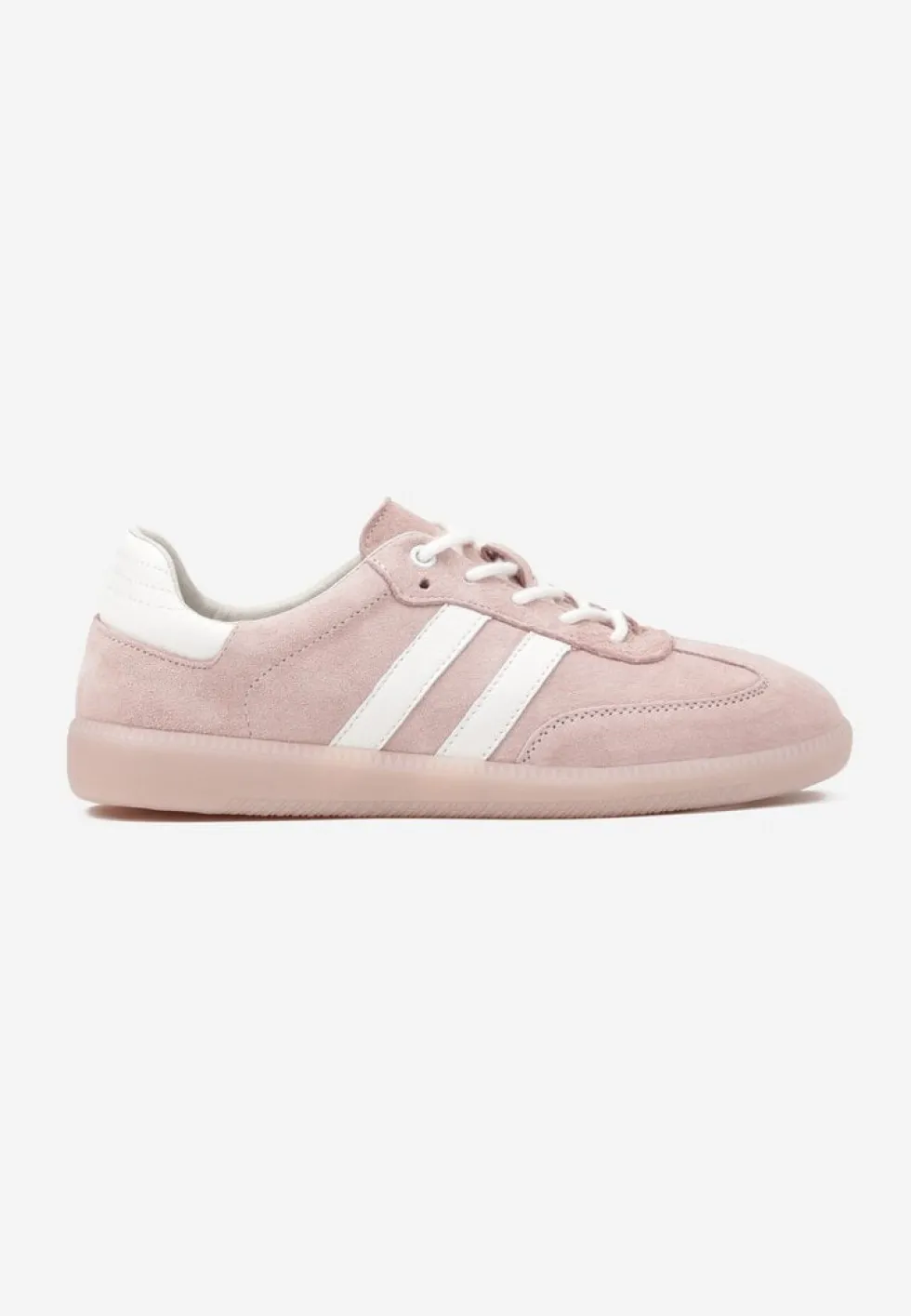 Różowe Płaskie Sneakersy ze Skóry Naturalnej z Ozdobnymi Paskami Nelarielis