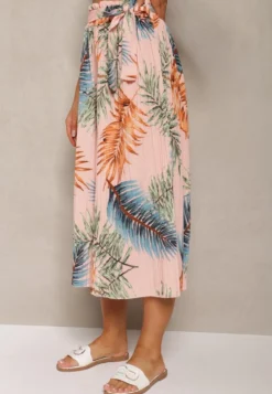 Różowe Plisowane Spodnie z Szerokimi Nogawkami High Waist z Gumką w Talii Alfia