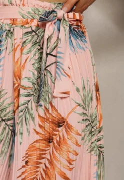 Różowe Plisowane Spodnie z Szerokimi Nogawkami High Waist z Gumką w Talii Alfia