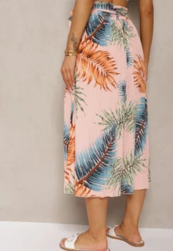 Różowe Plisowane Spodnie z Szerokimi Nogawkami High Waist z Gumką w Talii Alfia