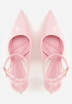 Różowe Sandały Lakierowane Vices na Szpilce Typu Slingback Dolenita