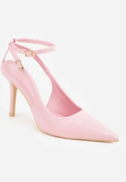 Różowe Sandały Lakierowane Vices na Szpilce Typu Slingback Dolenita