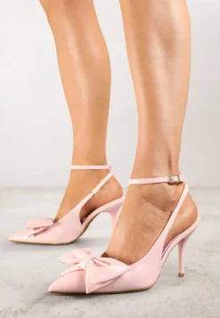 Różowe Sandały Vices na Szpilce Slingback Ozdobione Kokardą Tilvanea