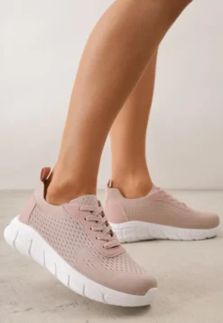 Różowe Siateczkowe Buty Sportowe na Piankowej Podeszwie z Tłoczeniami Nisitia