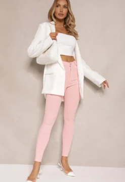 Różowe Skinny Jeansy z Bawełną High Waist Lorie