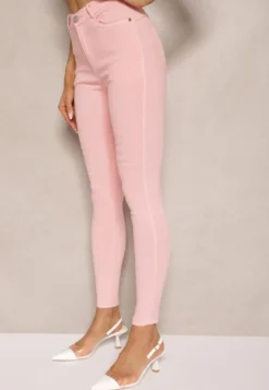 Różowe Skinny Jeansy z Bawełną High Waist Lorie