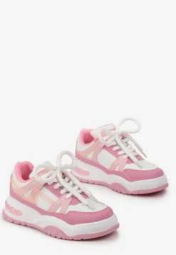 Różowe Sneakersy na Grubej Podeszwie z Szerokim Wiązaniem Iniestra
