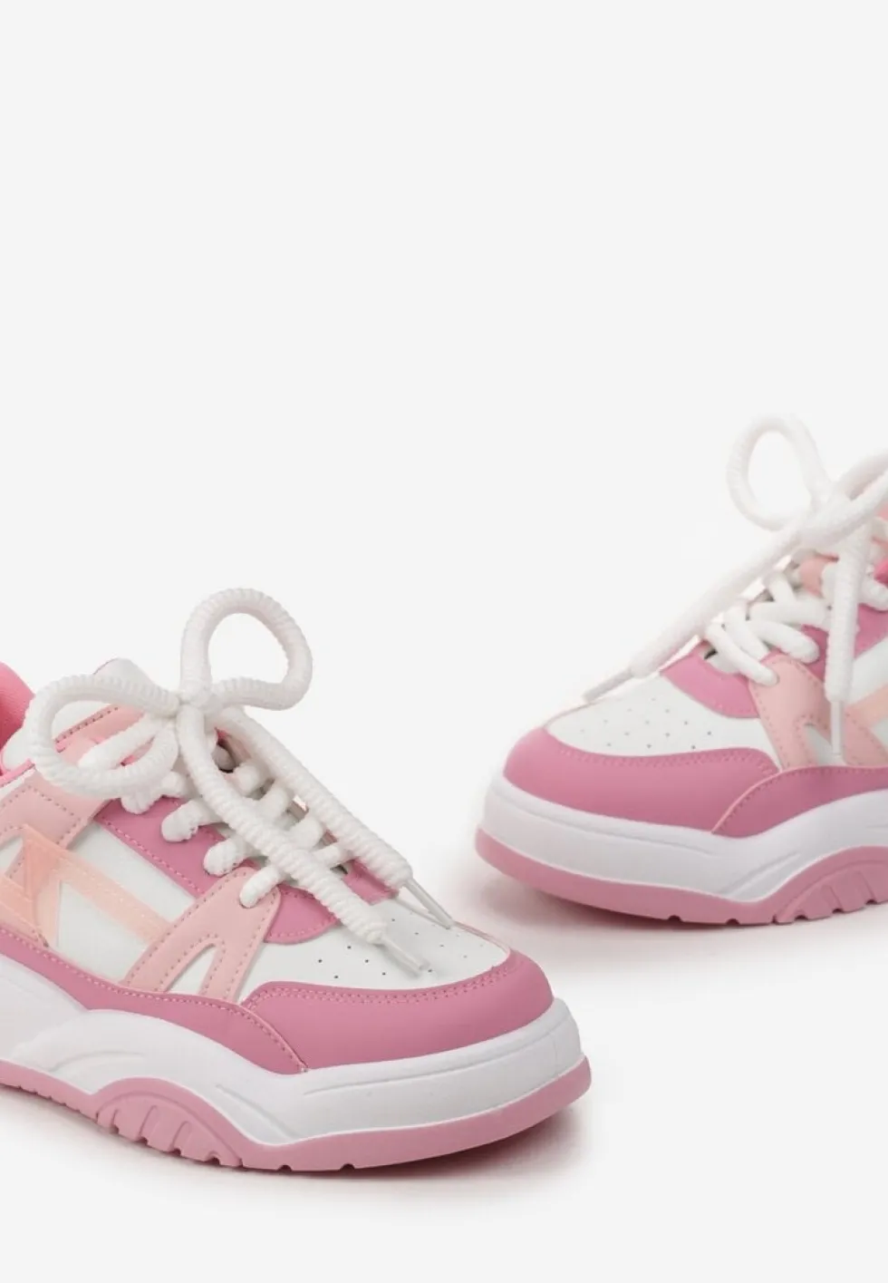Różowe Sneakersy na Grubej Podeszwie z Szerokim Wiązaniem Iniestra