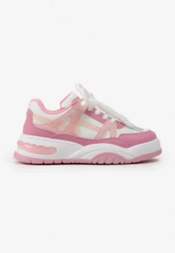 Różowe Sneakersy na Grubej Podeszwie z Szerokim Wiązaniem Iniestra