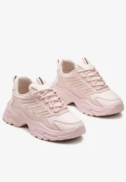 Różowe Sneakersy na Niskiej Platformie z Ozdobnymi Wstawkami na Cholewce Amrogia