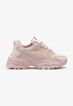 Różowe Sneakersy na Niskiej Platformie z Ozdobnymi Wstawkami na Cholewce Amrogia