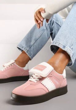Różowe Sneakersy na Platformie z Kontrastującymi Detalami i Wywiniętym Językiem Amirila