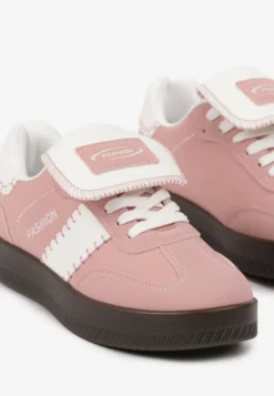Różowe Sneakersy na Platformie z Kontrastującymi Detalami i Wywiniętym Językiem Amirila