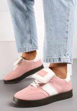 Różowe Sneakersy na Platformie z Kontrastującymi Detalami i Wywiniętym Językiem Amirila
