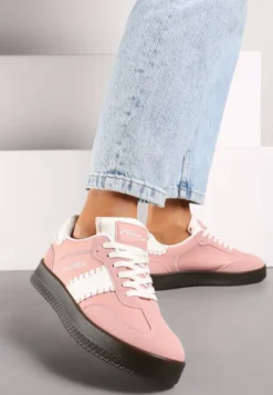 Różowe Sneakersy na Platformie z Kontrastującymi Detalami i Wywiniętym Językiem Amirila