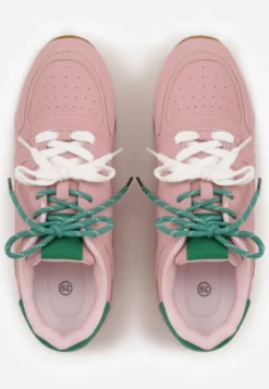 Różowe Sneakersy Ozdobione Przeszyciami i Podwójnym Sznurowaniem Telisaria